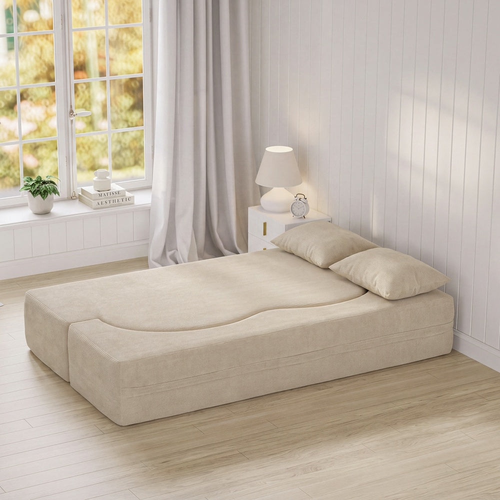 SoBuy | Schlafsofa 2-Sitzer in Beige mit 2 Kissen | FST101-MI