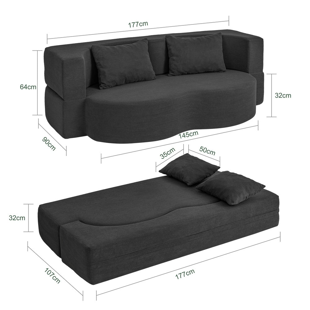 SoBuy | Schlafsofa klein mit Federkern & 2 Kissen Dunkelgrau | FST101-SCH