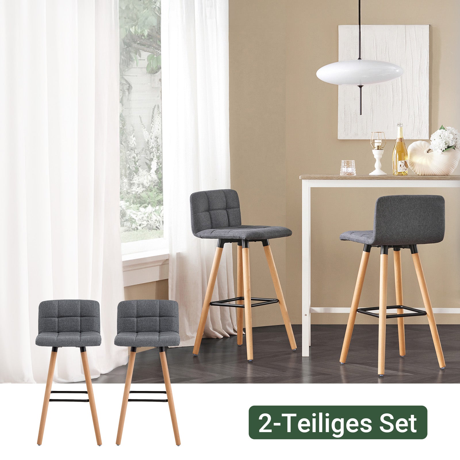 SoBuy | Tabourets de bar, lot de 2 | Tabourets de comptoir | Hauteur d'assise : 68 cm | Gris foncé | FST50-DGx2