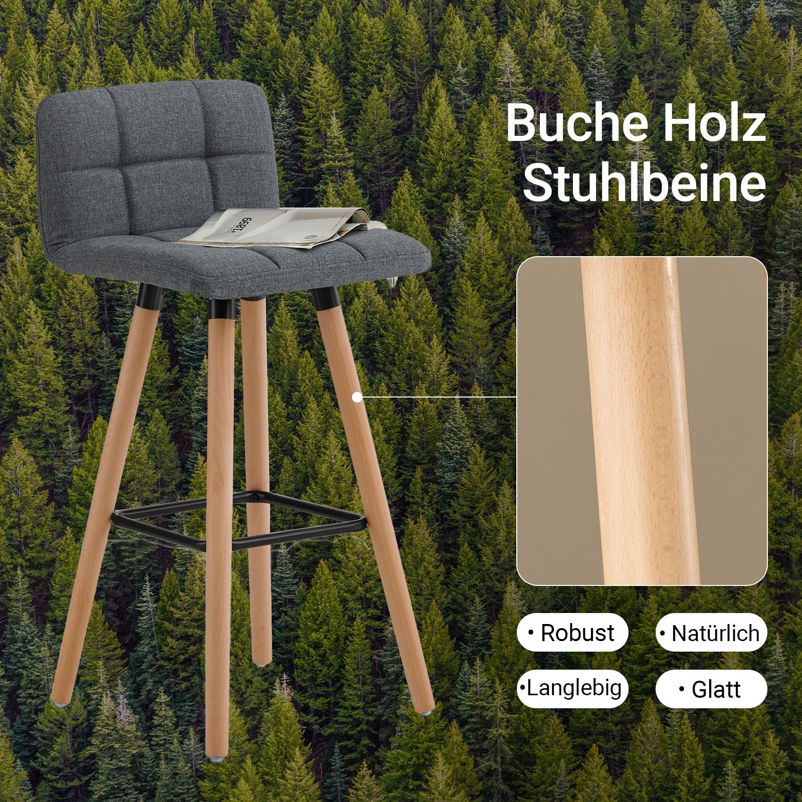 SoBuy | Sgabelli da bar set da 2 | Sgabelli da bancone | Altezza seduta 68cm | Grigio scuro | FST50-DGx2