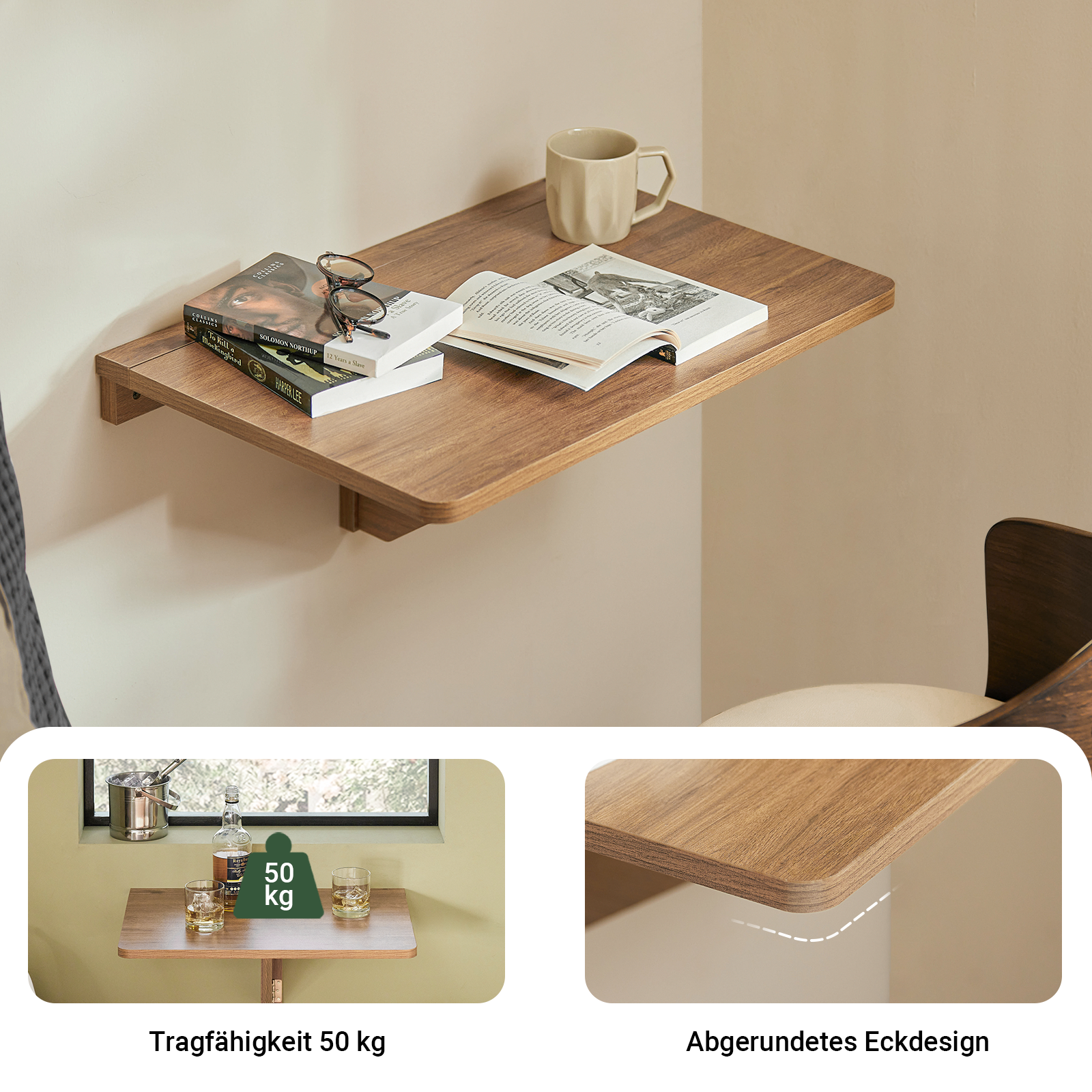 SoBuy | Table murale pliante | Table de cuisine | Bureau | Meuble enfant | Vintage | FWT03-PF