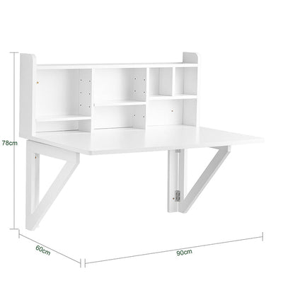 SoBuy | Tavolo a parete pieghevole con mensola integrata | Credenza da parete | Tavolo da pranzo | Bianco | FWT07-II-W