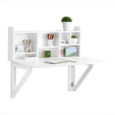 SoBuy | Table pliante murale avec étagère intégrée | Meuble mural | Table à manger | Blanc | FWT07-II-W