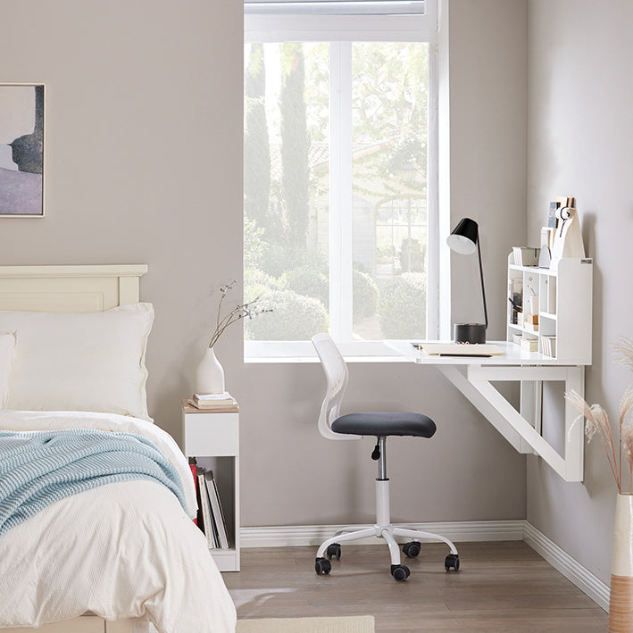 SoBuy | Table pliante murale avec étagère intégrée | Meuble mural | Table à manger | Blanc | FWT07-II-W