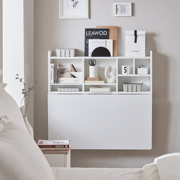 SoBuy | Tavolo a parete pieghevole con mensola integrata | Credenza da parete | Tavolo da pranzo | Bianco | FWT07-II-W