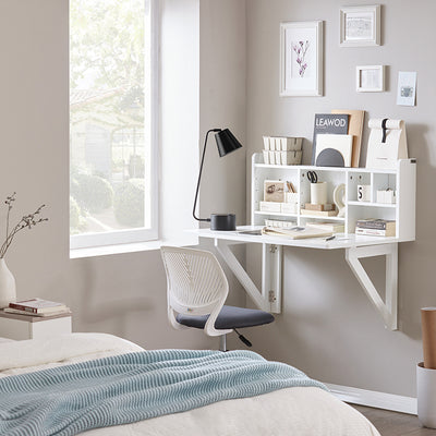 SoBuy | Table pliante murale avec étagère intégrée | Meuble mural | Table à manger | Blanc | FWT07-II-W