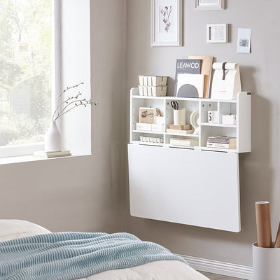 SoBuy | Tavolo a parete pieghevole con mensola integrata | Credenza da parete | Tavolo da pranzo | Bianco | FWT07-II-W