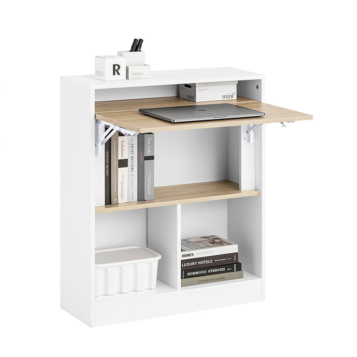 Prévente | SoBuy | Table pliante avec rangement intégré | Bureau pliant | Blanc/Naturel | FWT104-WN