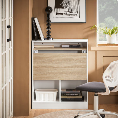 SoBuy | Klapptisch mit angebautem Schrank | Schreibtisch klappbar | Weiß/Natur | FWT104-WN