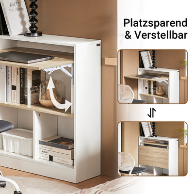 SoBuy | Klapptisch mit angebautem Schrank | Schreibtisch klappbar | Weiß/Natur | FWT104-WN