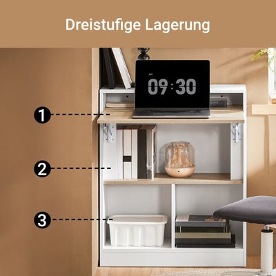 SoBuy | Klapptisch mit angebautem Schrank | Schreibtisch klappbar | Weiß/Natur | FWT104-WN