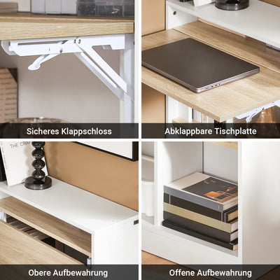 SoBuy | Klapptisch mit angebautem Schrank | Schreibtisch klappbar | Weiß/Natur | FWT104-WN