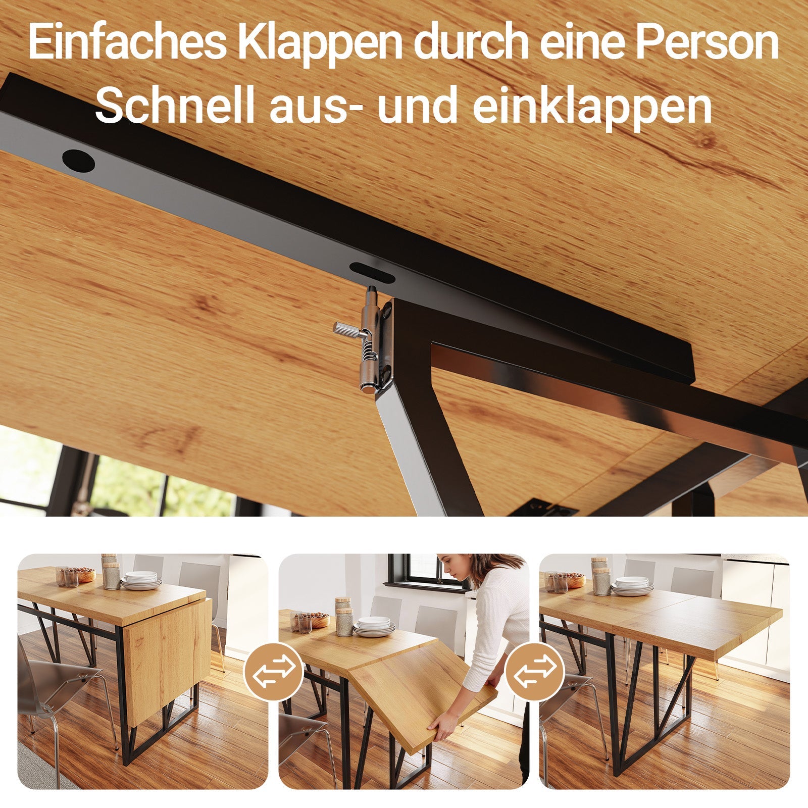 SoBuy Esstisch klappbar für 2-8 Personen Platzsparend 65x(110-200) x76cm FWT113-N