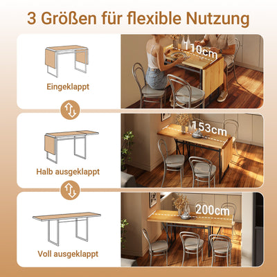 SoBuy Esstisch klappbar für 2-8 Personen Platzsparend 65x(110-200) x76cm FWT113-N