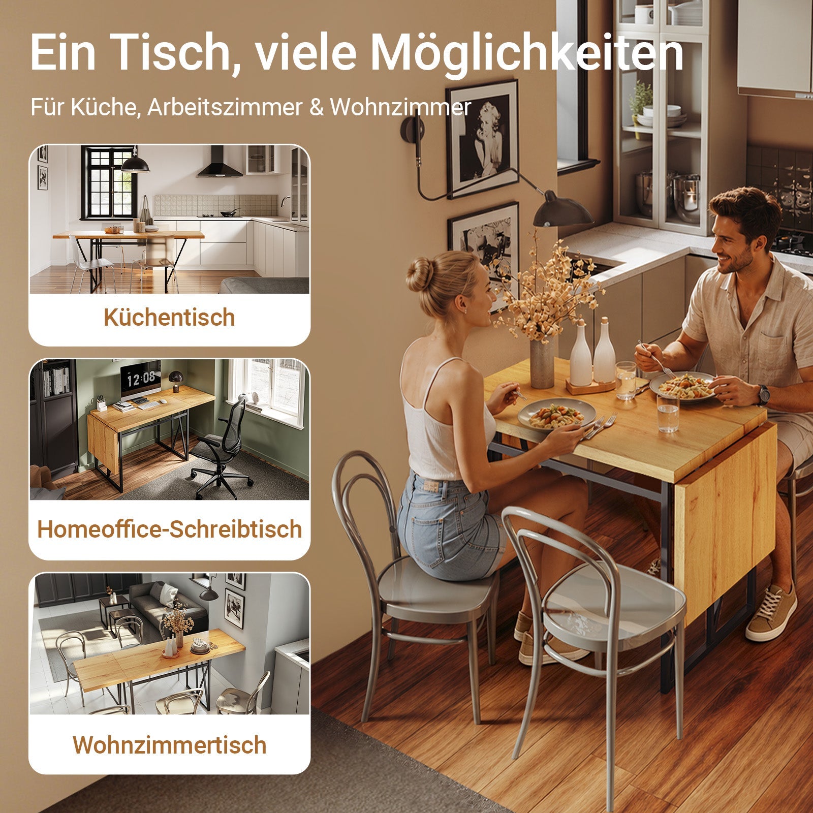 SoBuy Esstisch klappbar für 2-8 Personen Platzsparend 65x(110-200) x76cm FWT113-N