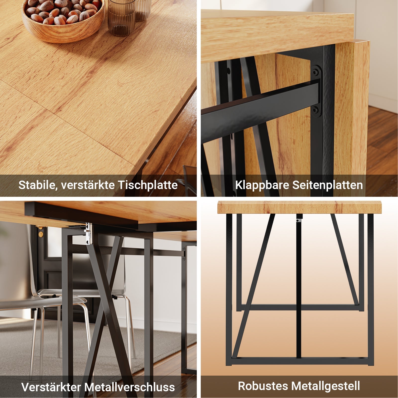 SoBuy Esstisch klappbar für 2-8 Personen Platzsparend 65x(110-200) x76cm FWT113-N