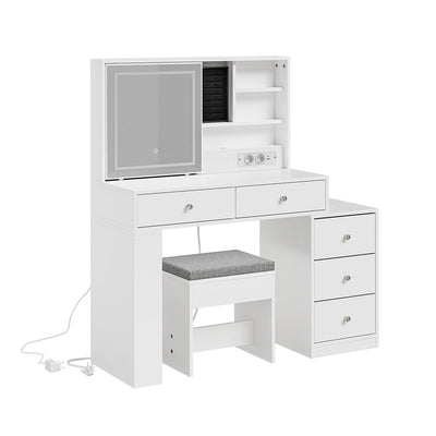 SoBuy Coiffeuse avec éclairage LED, station de charge et tabouret FWT114-E-W
