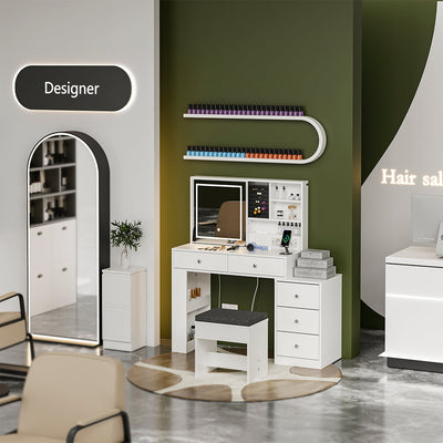 SoBuy Coiffeuse avec éclairage LED, station de charge et tabouret FWT114-E-W