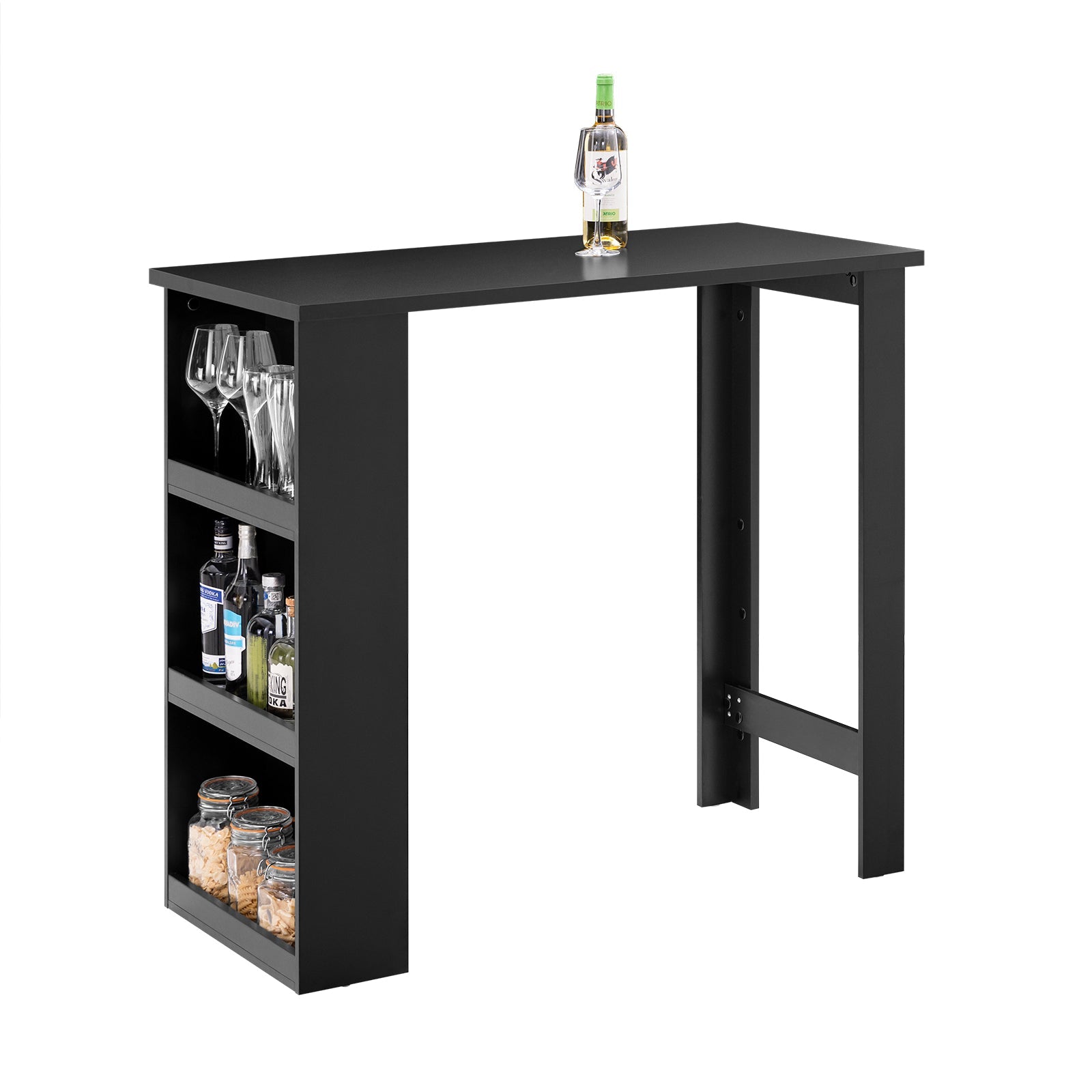 SoBuy | Tavolo Bar da Cucina | con 3 Ripiani | Tavolo Alto | Tavolo da Cucina Nero | FWT17-II-SCH