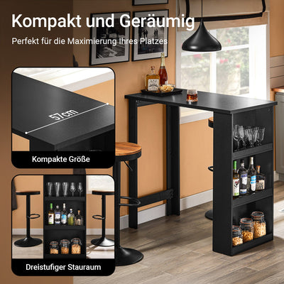 SoBuy | Küchentheke Bartisch | mit 3 Ablageflächen | Stehtisch | Küchentisch Schwarz | FWT17-II-SCH