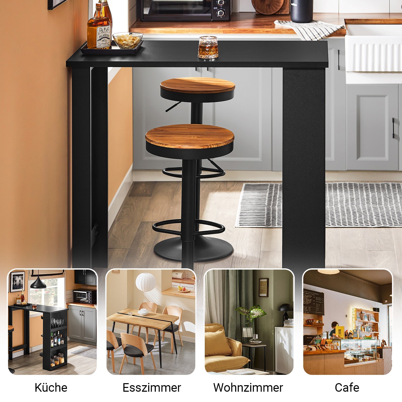 SoBuy | Küchentheke Bartisch | mit 3 Ablageflächen | Stehtisch | Küchentisch Schwarz | FWT17-II-SCH