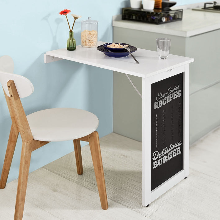 SoBuy | Tavolo a parete pieghevole | Tavolo da parete con lavagna da cucina | Tavolo pieghevole Bianco | FWT20-W