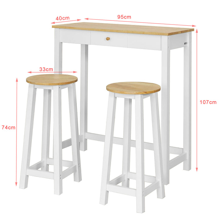 SoBuy | Tavolo da bar con 2 sgabelli da bar | Bianco-Naturale | FWT50-WN