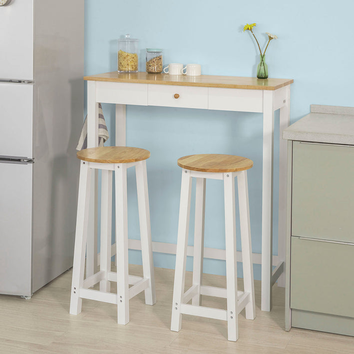 SoBuy | Tavolo da bar con 2 sgabelli da bar | Bianco-Naturale | FWT50-WN
