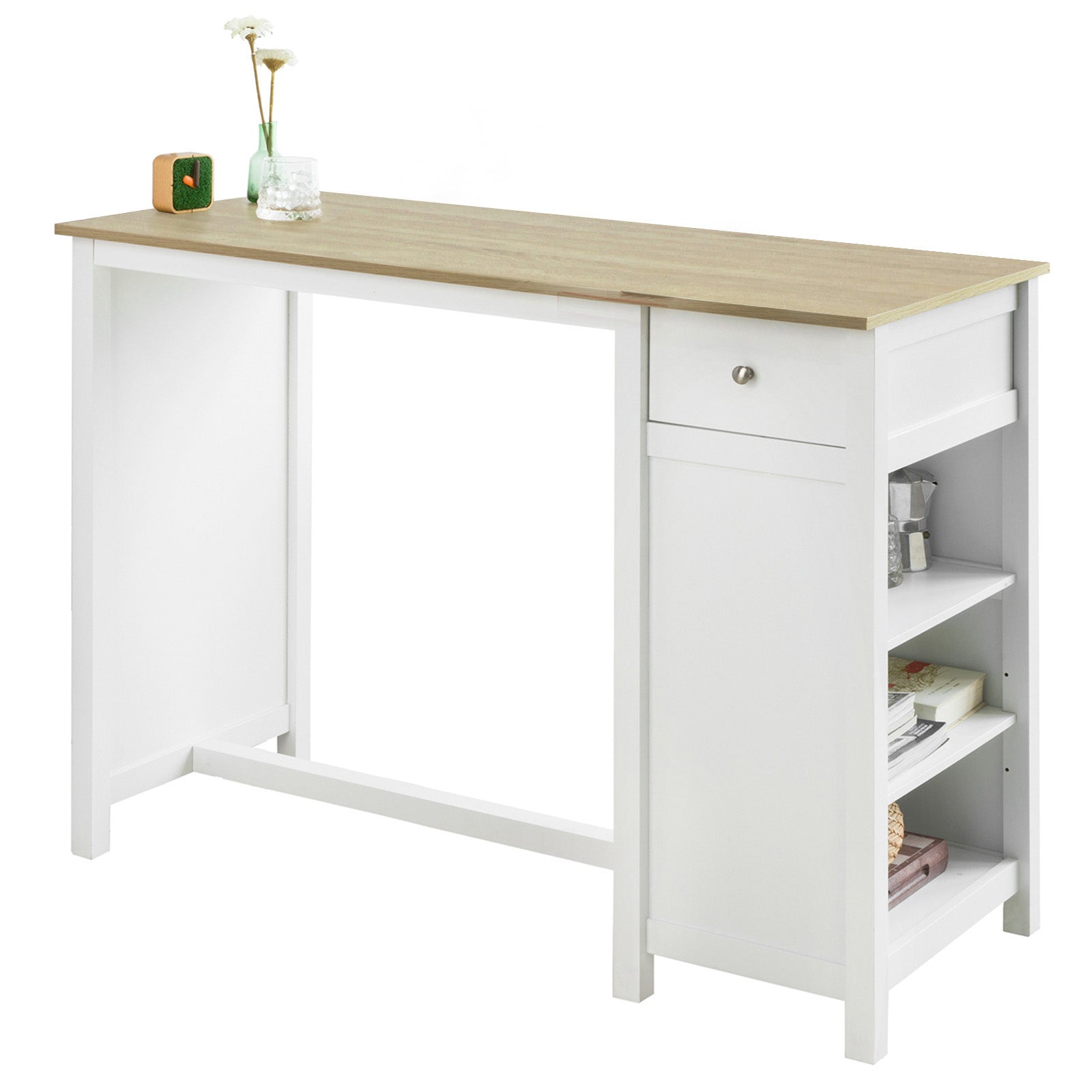 SoBuy | Tavolo da bar | Isola cucina | Tavolo da cucina | bianco-natura | FWT64-WN