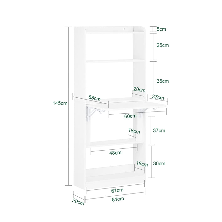 SoBuy | Tavolo Pieghevole con 5 Ripiani | Scrivania Computer | Tavolo da Lavoro | Bianco | FWT92-H-W