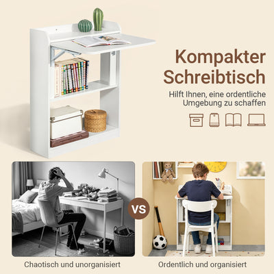 SoBuy | Klapptisch mit 3 Ablagen | Schreibtisch klappbar | Computertisch | Arbeitstisch | Weiß | FWT92-W