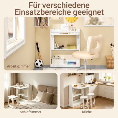 SoBuy | Klapptisch mit 3 Ablagen | Schreibtisch klappbar | Computertisch | Arbeitstisch | Weiß | FWT92-W