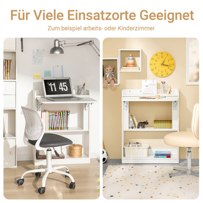 SoBuy | Klapptisch mit 3 Ablagen | Schreibtisch klappbar | Computertisch | Arbeitstisch | Weiß | FWT92-W