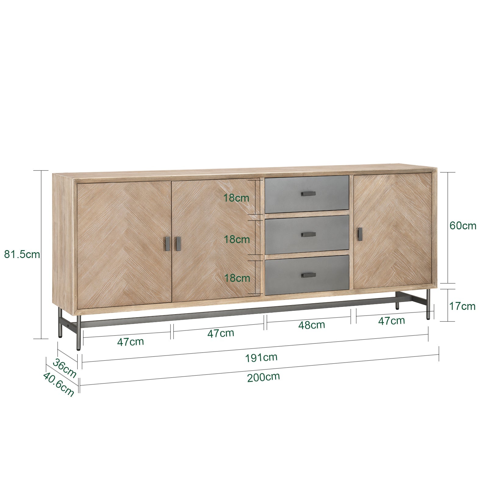 SoBuy | Buffet Commode Meuble de cuisine | 3 tiroirs et 3 portes | pré-assemblé et stable | Bois d'hévéa | HFSB05-N