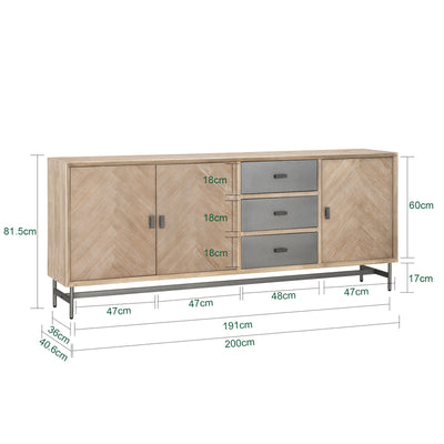 SoBuy | Buffet Commode Meuble de cuisine | 3 tiroirs et 3 portes | pré-assemblé et stable | Bois d'hévéa | HFSB05-N