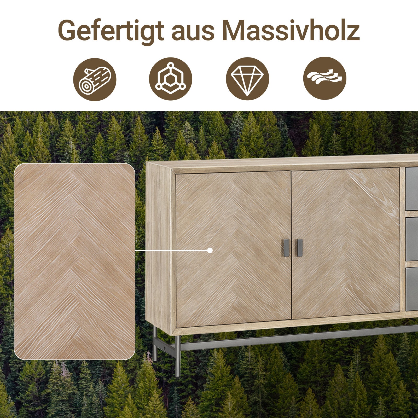 SoBuy | Buffet/Commode/Meuble de cuisine | 3 tiroirs et 3 portes | Pré-assemblé et robuste | Bois d'hévéa | HFSB05-N 