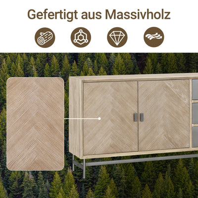 SoBuy | Buffet/Commode/Meuble de cuisine | 3 tiroirs et 3 portes | Pré-assemblé et robuste | Bois d'hévéa | HFSB05-N 