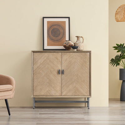 SoBuy | Sideboard Kommode Küchenschrank | vormontiert & stabil | 2 Türen | Gummibaumholz | HFSB06-N