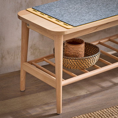 SoBuy | Scarpiera con giunti a tenone | Panca da letto con 1 borsa in tessuto | Scarpiera con seduta | Naturale | HFSR02-N