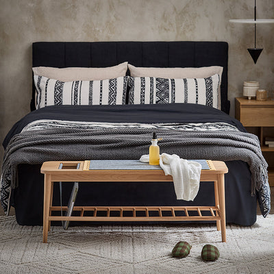SoBuy | Scarpiera con giunti a tenone | Panca da letto con 1 borsa in tessuto | Scarpiera con seduta | Naturale | HFSR02-N