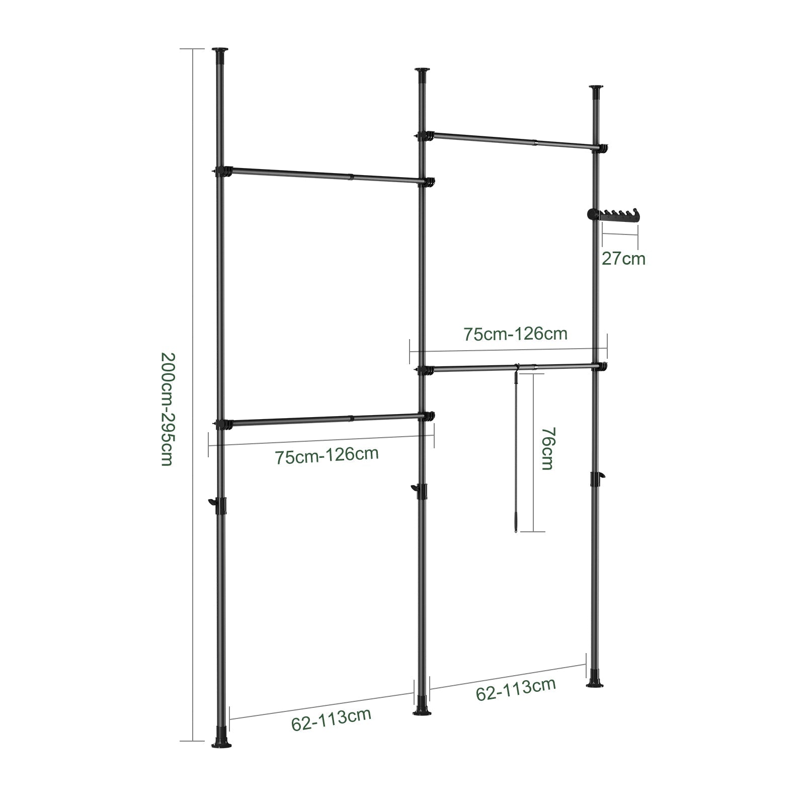 SoBuy | Asta Appendini Telescopica | Sistema Guardaroba | Sistema di Scaffalature | nero | KLS03-II-SCH