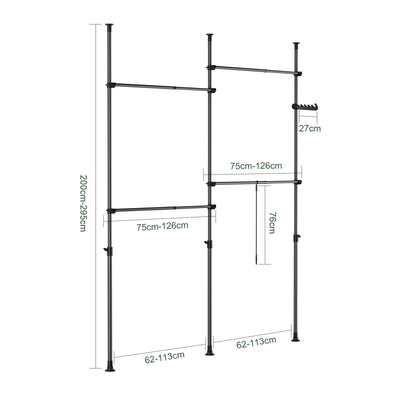 SoBuy | Asta Appendini Telescopica | Sistema Guardaroba | Sistema di Scaffalature | nero | KLS03-II-SCH