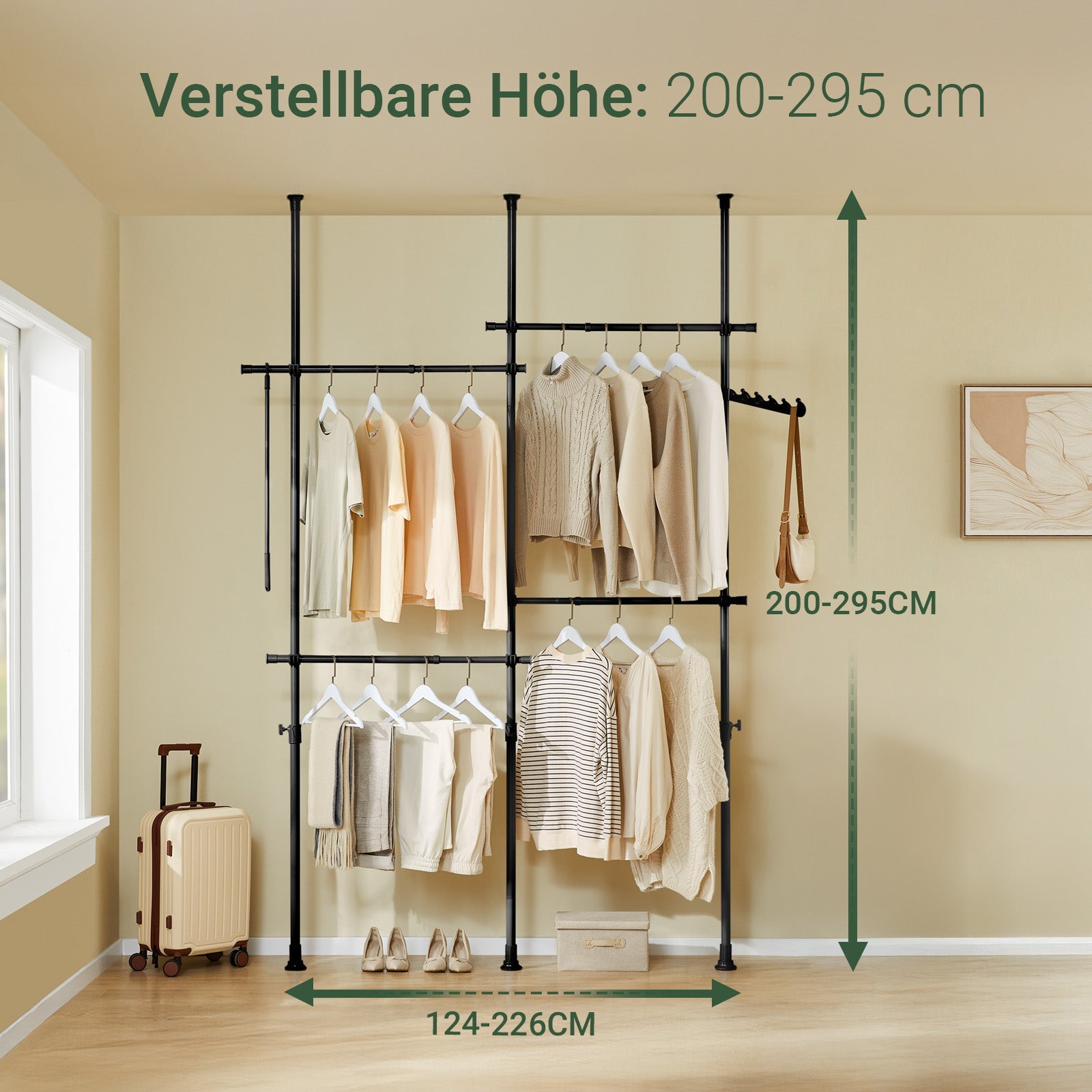 SoBuy | Asta Appendini Telescopica | Sistema Guardaroba | Sistema di Scaffalature | nero | KLS03-II-SCH