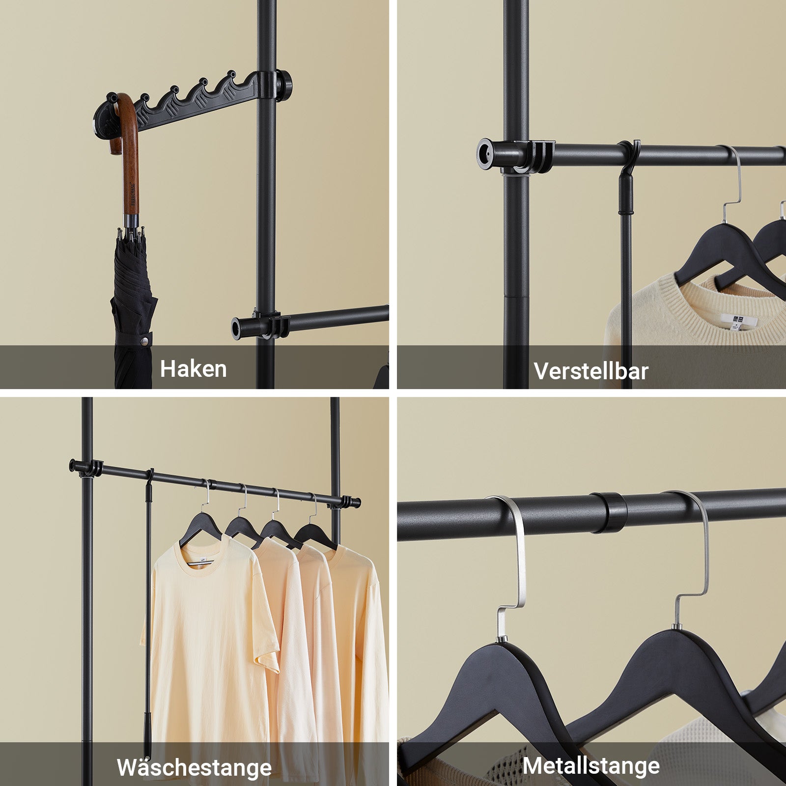 SoBuy | Teleskop Kleiderstange | Kleiderstangen System | Regalsystem | schwarz | KLS03-II-SCH
