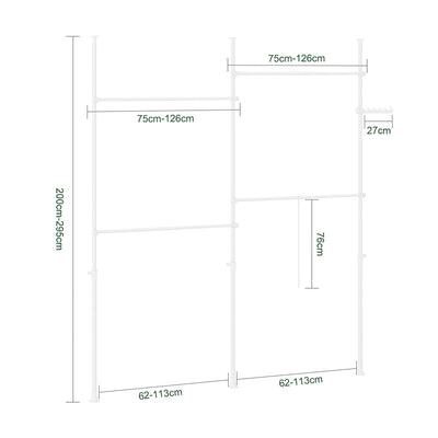 SoBuy | Asta Appendini Telescopica | Sistema Guardaroba | Sistema di Scaffalature | Grigio Chiaro | KLS03-II-HG