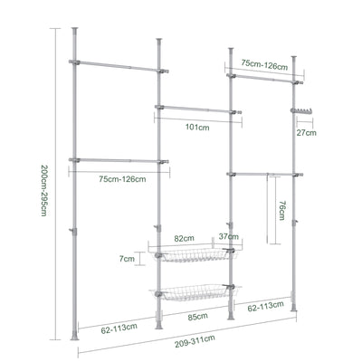 SoBuy | Teleskop Kleiderstange | Kleiderstangen System | Regalsystem | Hellgrau | KLS04-II-HG