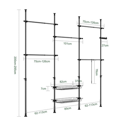 SoBuy | Teleskop Kleiderstange | Kleiderstangen System | Regalsystem | Schwarz | KLS04-II-SCH