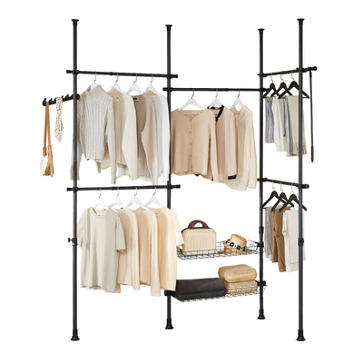 SoBuy | Tringle à vêtements télescopique | Système de tringle à vêtements | Système d'étagères | Noir | KLS04-II-SCH