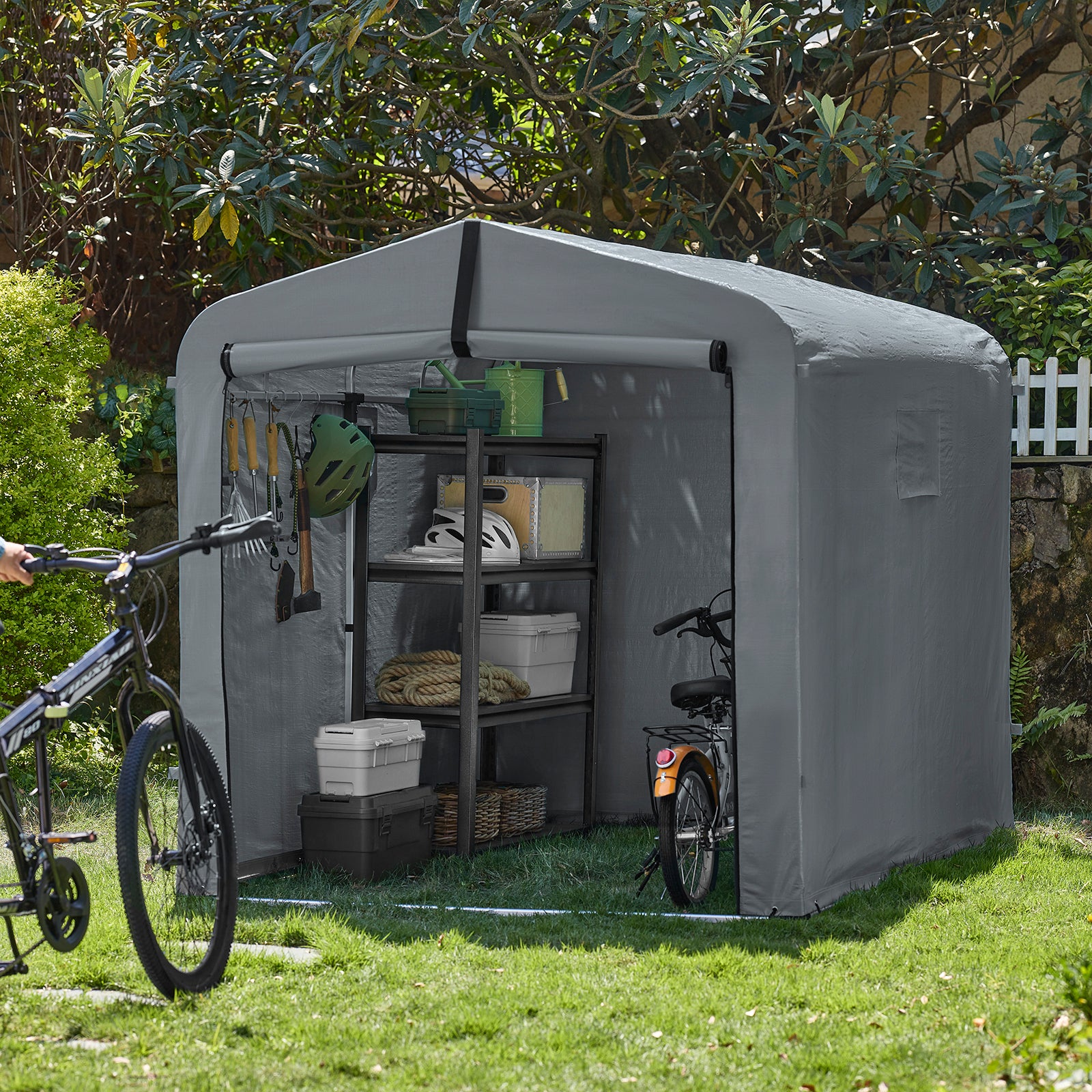 SoBuy | Abri de jardin doublé de film aluminium | Garage à vélos résistant aux intempéries | Gris 159 x 165 x 219 cm KLS11-L-DG