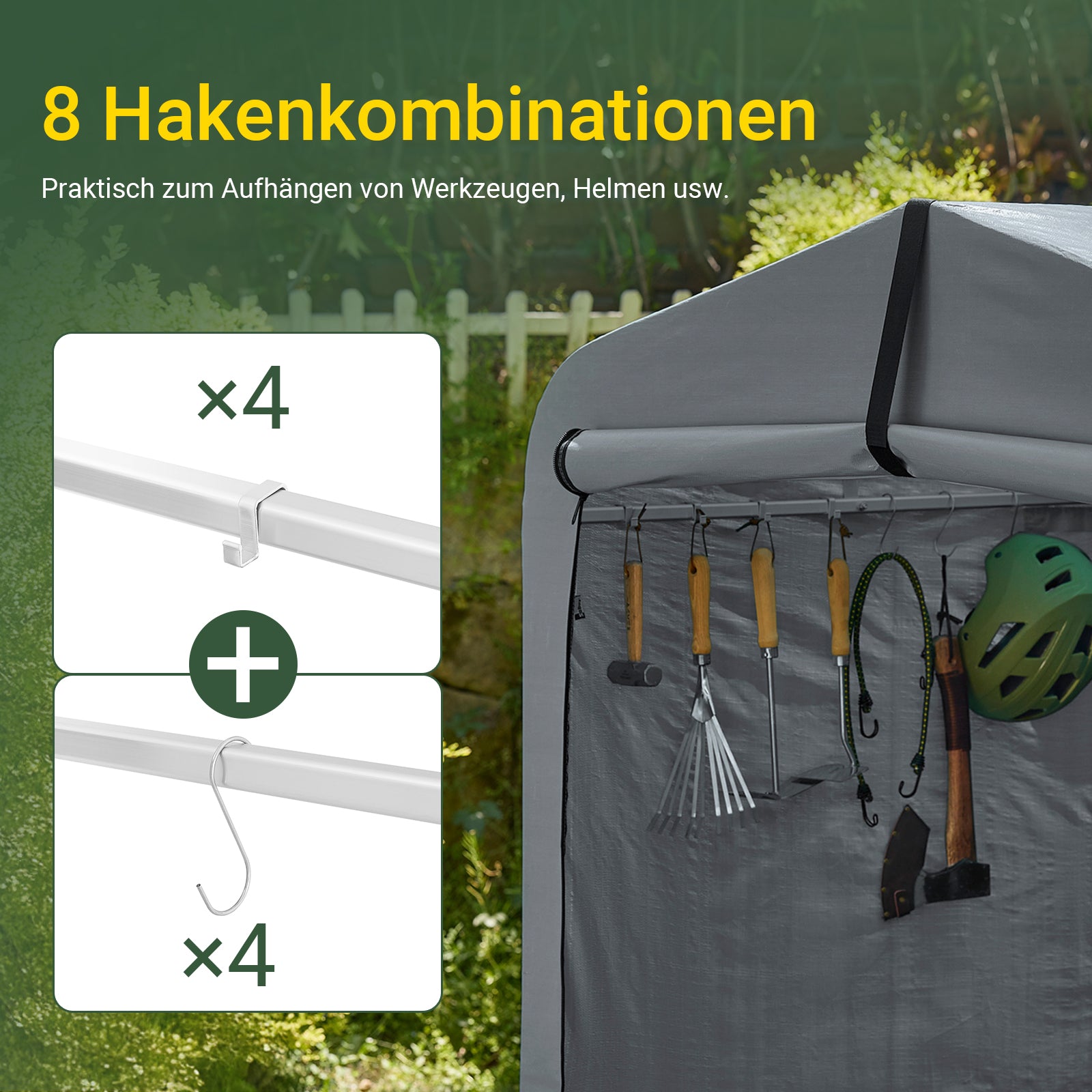 SoBuy velogarage | Foliengerätehaus | Fahrradgarage wetterfest Geräteschuppen | Grau 159x165x219cm KLS11-L-DG